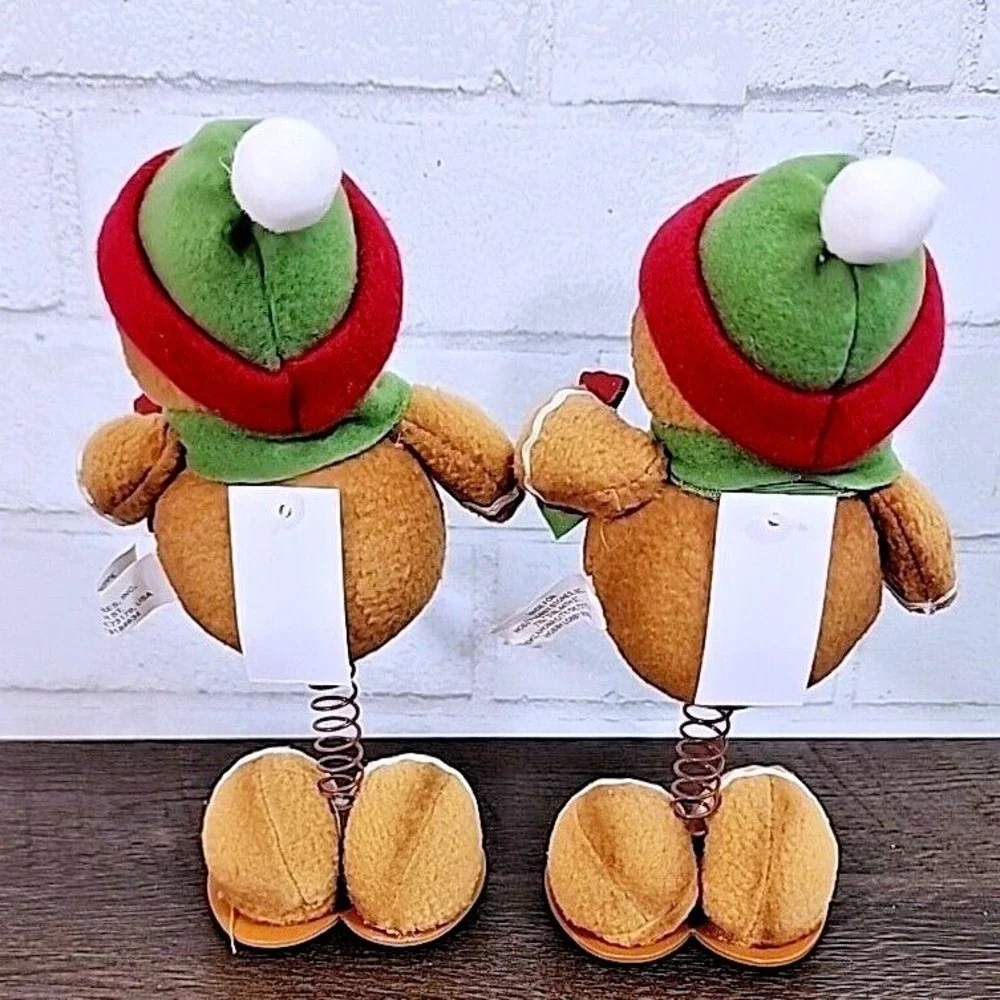 Gingerbread Bobblehead Set Of 2 Brown Green Red Christmas Decor Kitsch 9